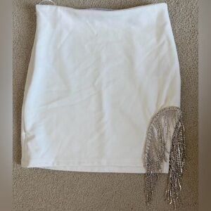 Elegant White Skirt with Silver Fringe